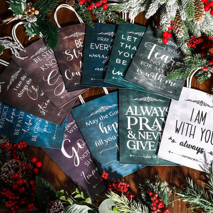Skyygemm 24 Pcs Fathers Day Christian Gift Bags Bulk Religious Bible Verse Treat Bags with Handles Inspirational Scripture Church Gifts for Men Women Dad Mom Christian Church Party Favors Decorations