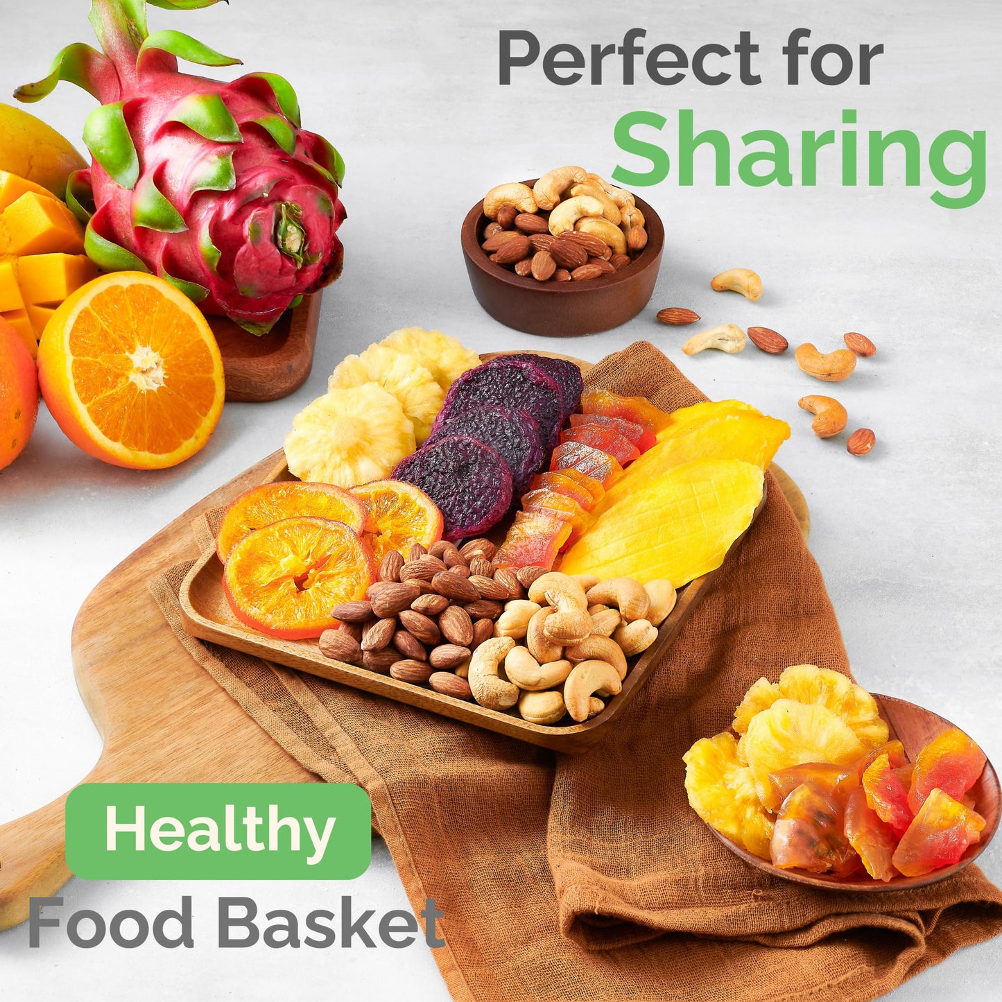 Dried Fruit Gift Basket - 7 Tropical Flavor Dried Fruit Basket Gift |12.5oz Soft Dried Fruit and Nuts Gift Basket - Dry Fruits Gift Box | Healthy Food Gifts for Men Food Gift Baskets for Women Dad Mom