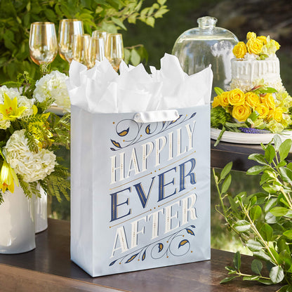 Hallmark 15" Extra Large Gift Bag with Tissue Paper (Happily Ever After) for Weddings, Engagements, Bridal Showers, Vow Renewals