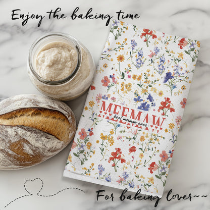 Rustic Floral Meemaw Grandma Kitchen Towels, Grandma Gifts from Grandkids Hand Towels for Bathroom Decor, Meemaw Grandmother Gifts Dish Tea Towel for Kitchen Decor, 16x24 Inch