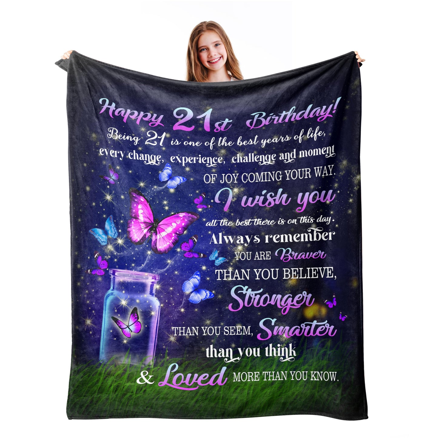 Ryubein 21st Birthday Gifts Blanket 50" X 60", 21st Birthday Gift for Her, 21 Year Old Birthday Gift for Her, Gifts for 21st Birthday Female, Gift for 21 Year Old Female, 21st Birthday Decorations