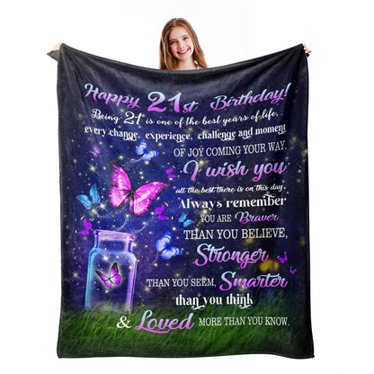 Ryubein 21st Birthday Gifts Blanket 50" X 60", 21st Birthday Gift for Her, 21 Year Old Birthday Gift for Her, Gifts for 21st Birthday Female, Gift for 21 Year Old Female, 21st Birthday Decorations