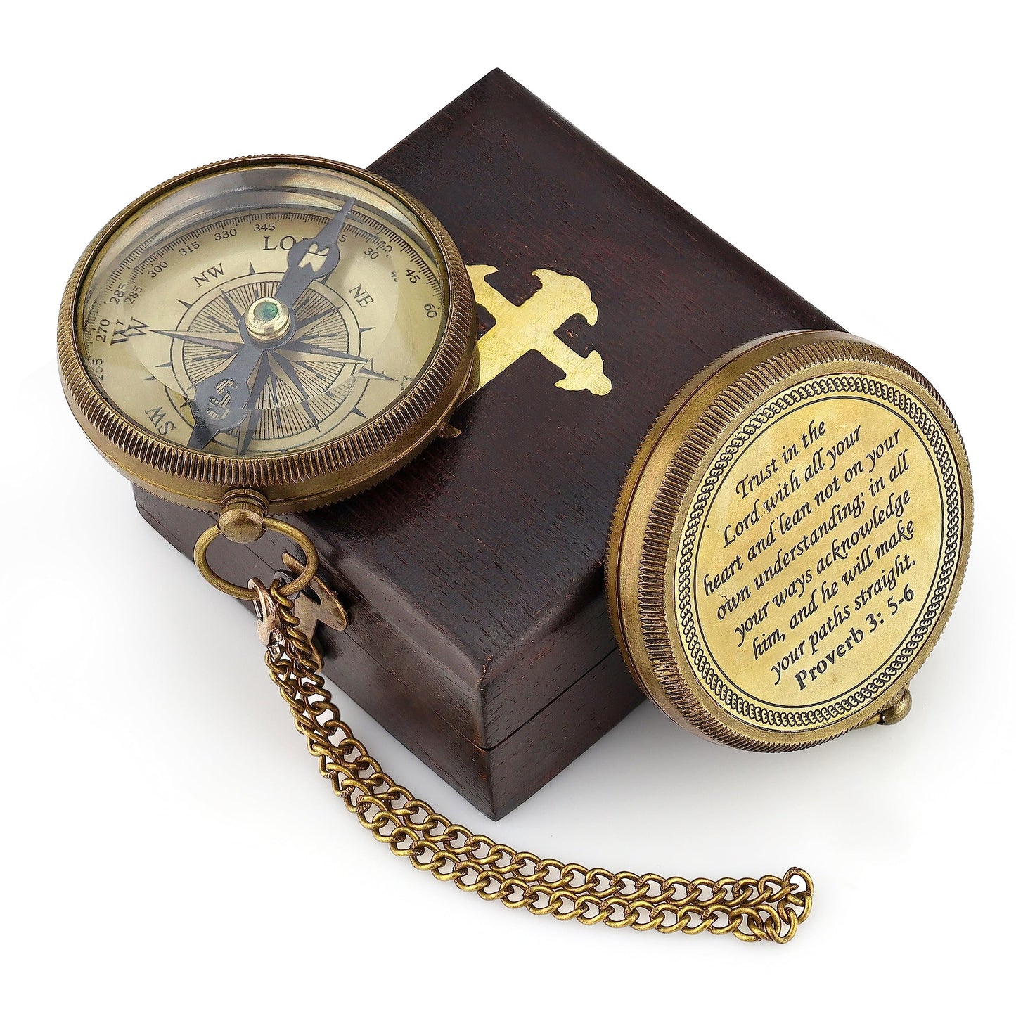 God is My Guide Brass Compass Gift with Display Box - Engraved Scripture Prayer Compass Religious Gift for Men & Women - Baptism, Confirmation, Communion Compass for Boys Graduation Gift