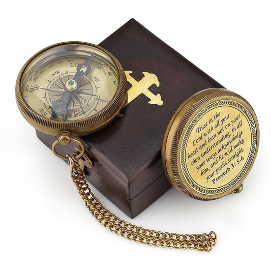 God is My Guide Brass Compass Gift with Display Box - Engraved Scripture Prayer Compass Religious Gift for Men & Women - Baptism, Confirmation, Communion Compass for Boys Graduation Gift