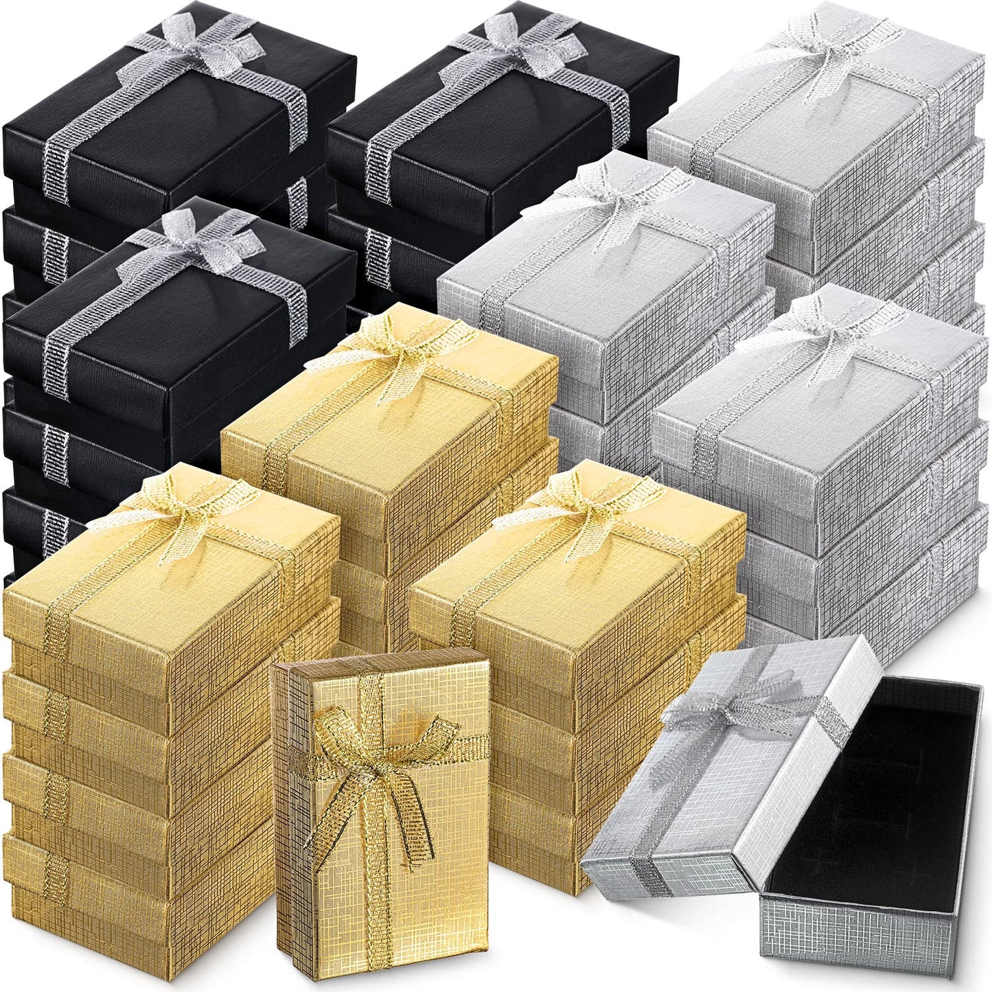 Kenning 36 Pcs Jewelry Gift Boxes Set Small Gift Boxes Bulk with Lids, 2 x 3.1 x 1.1 Inches, Mother 's Day Ribbon Bowknot for Rings Earrings Bracelet Necklace for Wedding Birthday Mother's Day
