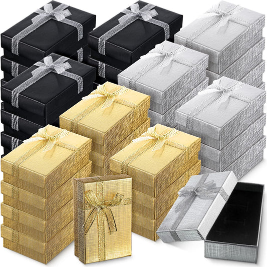 Kenning 36 Pcs Jewelry Gift Boxes Set Small Gift Boxes Bulk with Lids, 2 x 3.1 x 1.1 Inches, Mother 's Day Ribbon Bowknot for Rings Earrings Bracelet Necklace for Wedding Birthday Mother's Day