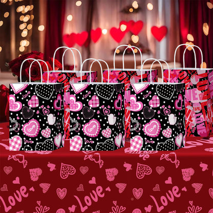 W WINTMING 12PCS Mother Day Gift Bag with Handles Love Pink Red Mother's Day Bags Valentines Goodie Bags for Anniversary Mother’s Day Gift Wrapping Bag