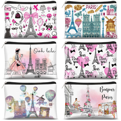 Reginary 6 Pcs City Cosmetic Bag Souvenir Gifts New York Zipper Pouch Chicago Souvenir Seattle Boston Nashville London Paris Italy Alaska Gifts Memento for Women Traveler(Paris)