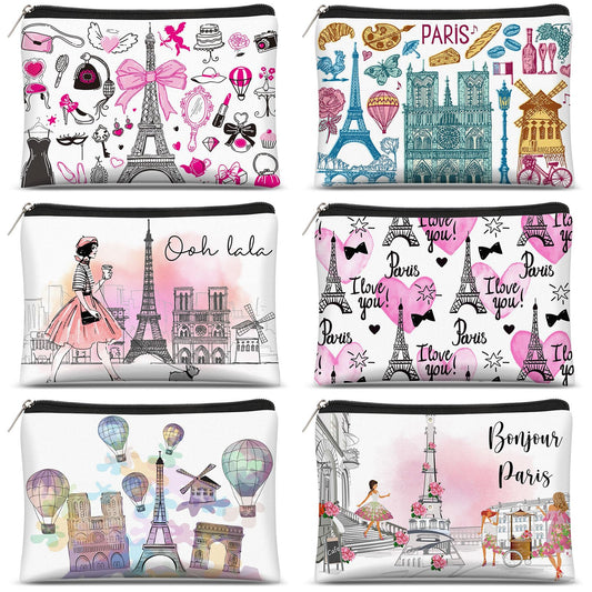 Reginary 6 Pcs City Cosmetic Bag Souvenir Gifts New York Zipper Pouch Chicago Souvenir Seattle Boston Nashville London Paris Italy Alaska Gifts Memento for Women Traveler(Paris)