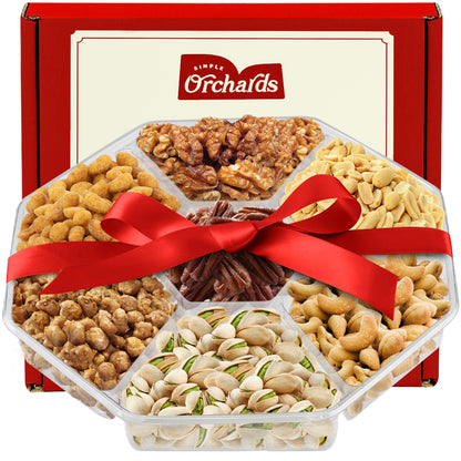 Mothers Day Nuts gift Basket - Delicious Mixed Cravings Gourmet Collection, Features 7 Sectional Platter with Freshly Roasted Nuts, Mothers Day Gift Basket for Women.