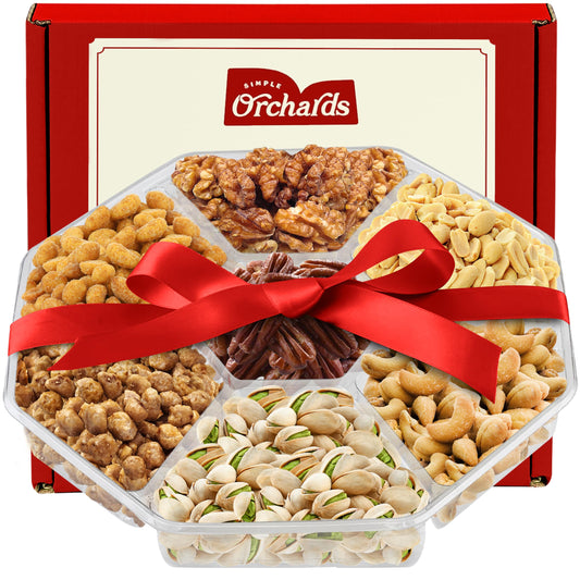 Mothers Day Nuts gift Basket - Delicious Mixed Cravings Gourmet Collection, Features 7 Sectional Platter with Freshly Roasted Nuts, Mothers Day Gift Basket for Women.