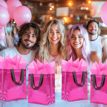 KeerxunBag 12pcs Reusable Gift Bags（Includes Tissue Paper） Gift bag with handle Birthdays Parties Holidays Weddings Medium 10x4x8in pink Gift Bags