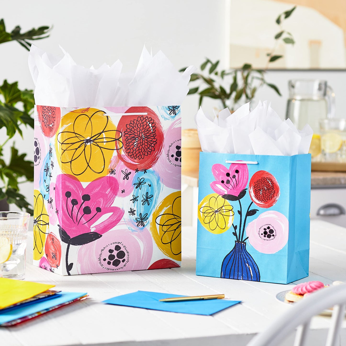 Hallmark Assorted All Occasion Gift Bags (8 Bags: 4 Medium 9", 4 Large 13") Flowers, Butterfly, Stripes, Solids for Easter, Birthdays, Bridal Showers, Mother's Day