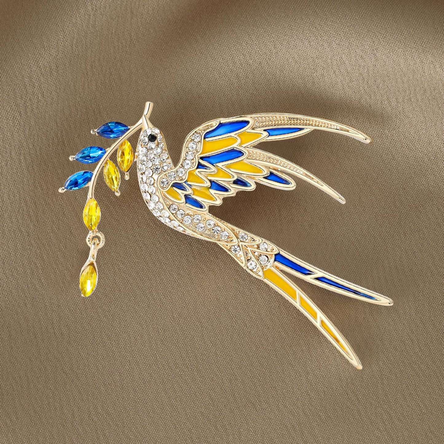 Peace Dove Brooch for Women Shiny Rhinestone Ukrainian Ear of Wheat Pin Animal Corsage Jewelry Gift