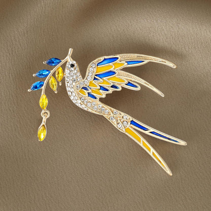 Peace Dove Brooch for Women Shiny Rhinestone Ukrainian Ear of Wheat Pin Animal Corsage Jewelry Gift