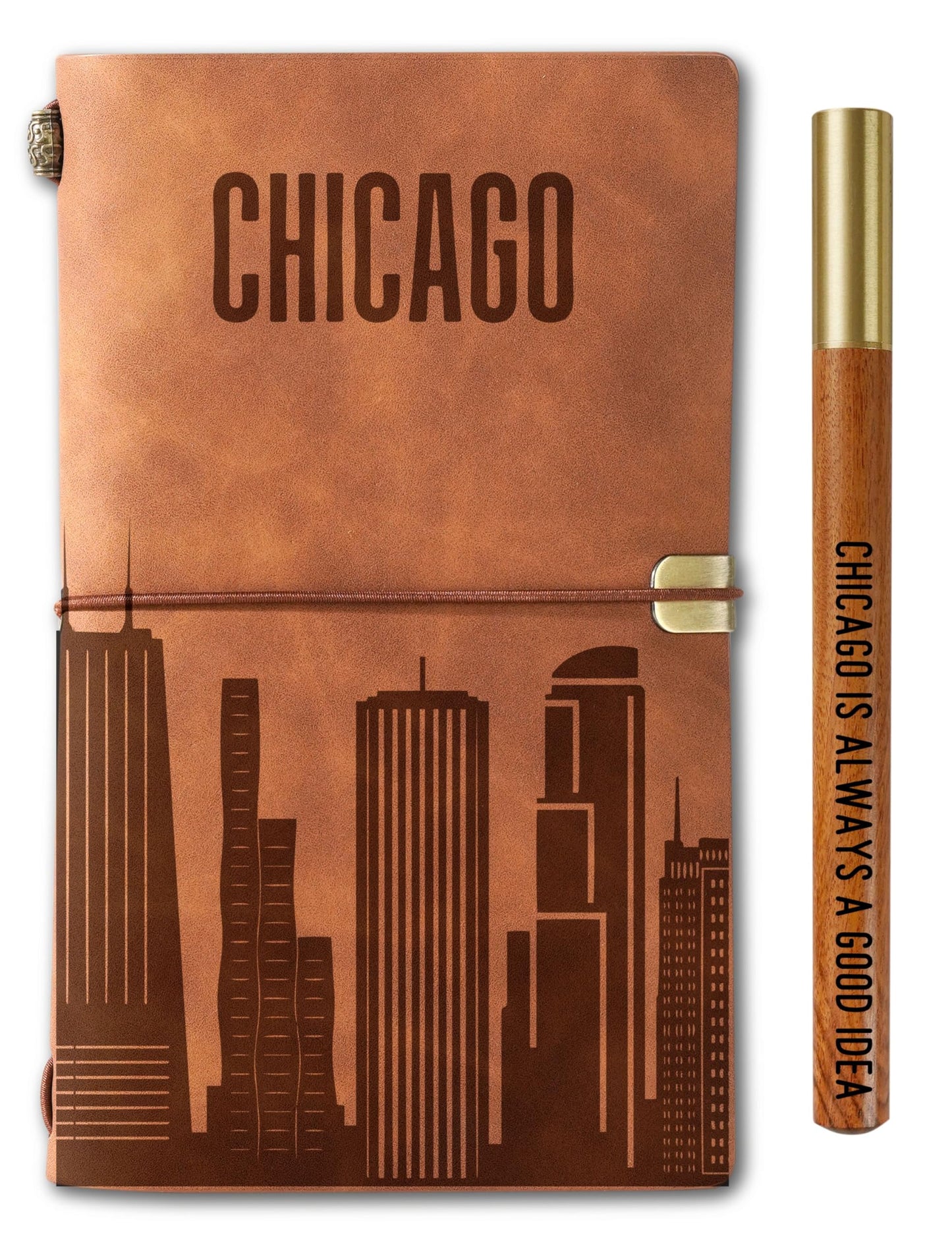 InnoBeta Chicago City Skyline Gifts, Chicago Gifts for Chicago Lovers, Journal Notebook with Pen, Refillable Sketchbook, Lined Planner, 7x5 Inches