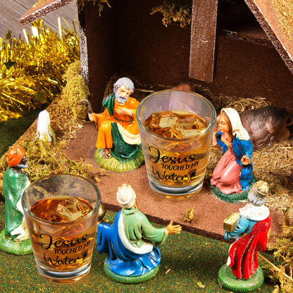 Patelai 2 Pcs jesus Touched My Water Funny Glass Gift for Christmas, Present for Family, Friends, Church Members, Xmas Party 2 oz (2.36 x 1.97 Inch)