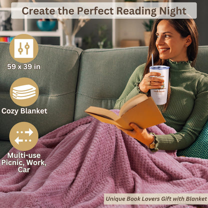 Luxury Book Lover Gifts for Women Readers - 8pc Bookish Gift with Premium Blanket & Shatterproof Steel Tumbler, Librarian Bookworm & Book Club Theme Birthday Present, Mother's Day Reading Gifts