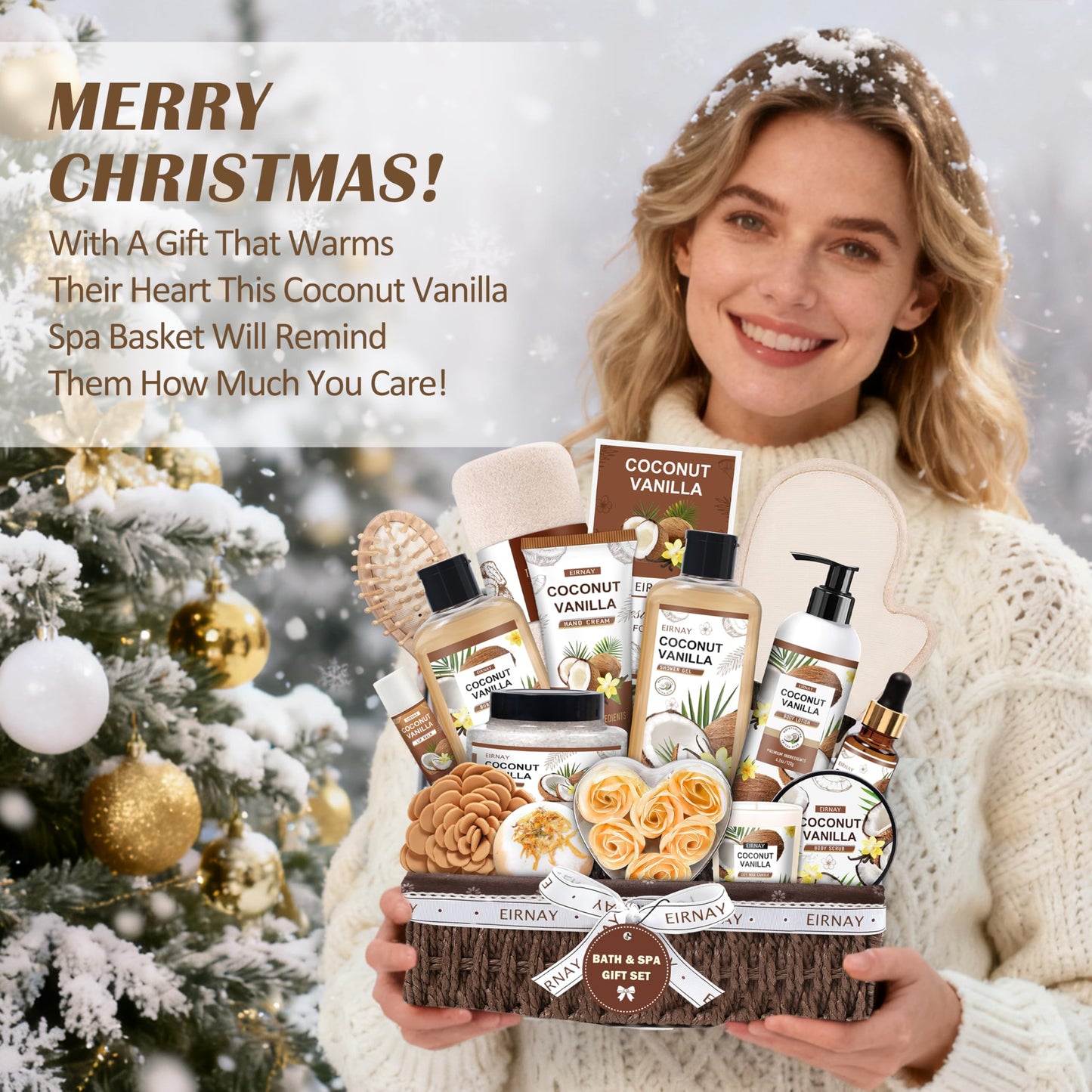Mothers Day Gifts For Women - 16 PCS Birthday Gift Basket for Women Set of Coconut Vanilla Self Pampering Set, Includes Luxurious Home Spa Shower Gel Bubble Bath