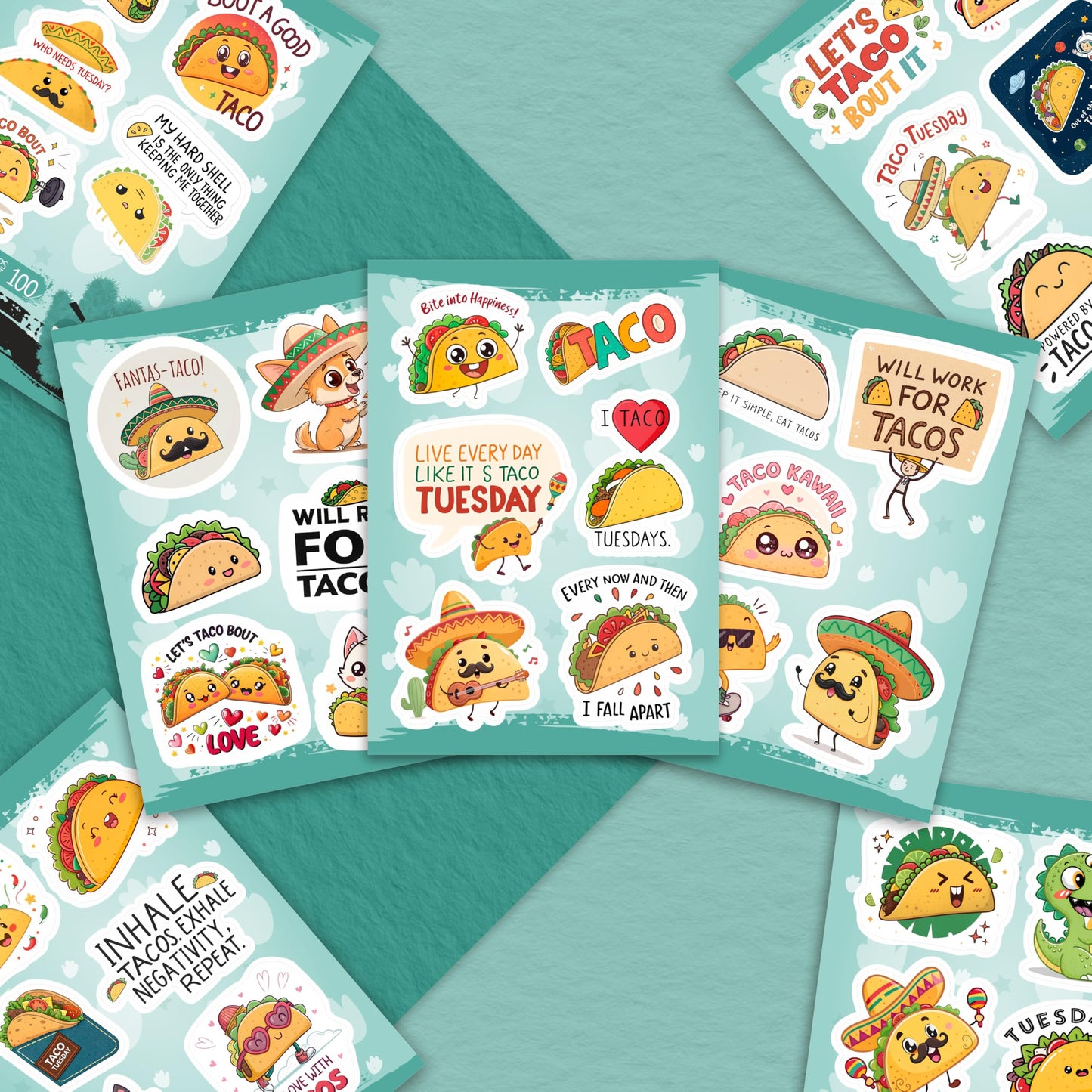 100Pcs Taco Stickers - Taco Party Supplies, Decorations - Food Stickers - Gift for Women & Men
