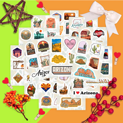 BulbaCraft 100Pcs Arizona Stickers for Water Bottle and Laptop - Arizona Party Supplies & Decorations, Waterproof Vinyl Decals, State Pride and Icon Stickers, Gifts for Women & Men
