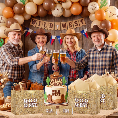 Fake Hay Bales Wild West Gift Bag with Card & Tan Wrapping Papers,Straw Yeehaw Happy Trails Western Gift Bag for Rodeo,Cowgirl Cowboy Birthday,Western-themed Wedding,Country Farm Party Goodie TreatBag