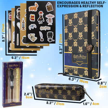 Get Trend Harry Potter Gifts Stationary Set with Cute Notebook Ball Point Wand Pens Pencil Case Stickers Cute Stuff Hogwarts Journal Accessories (Black Harry Potter)