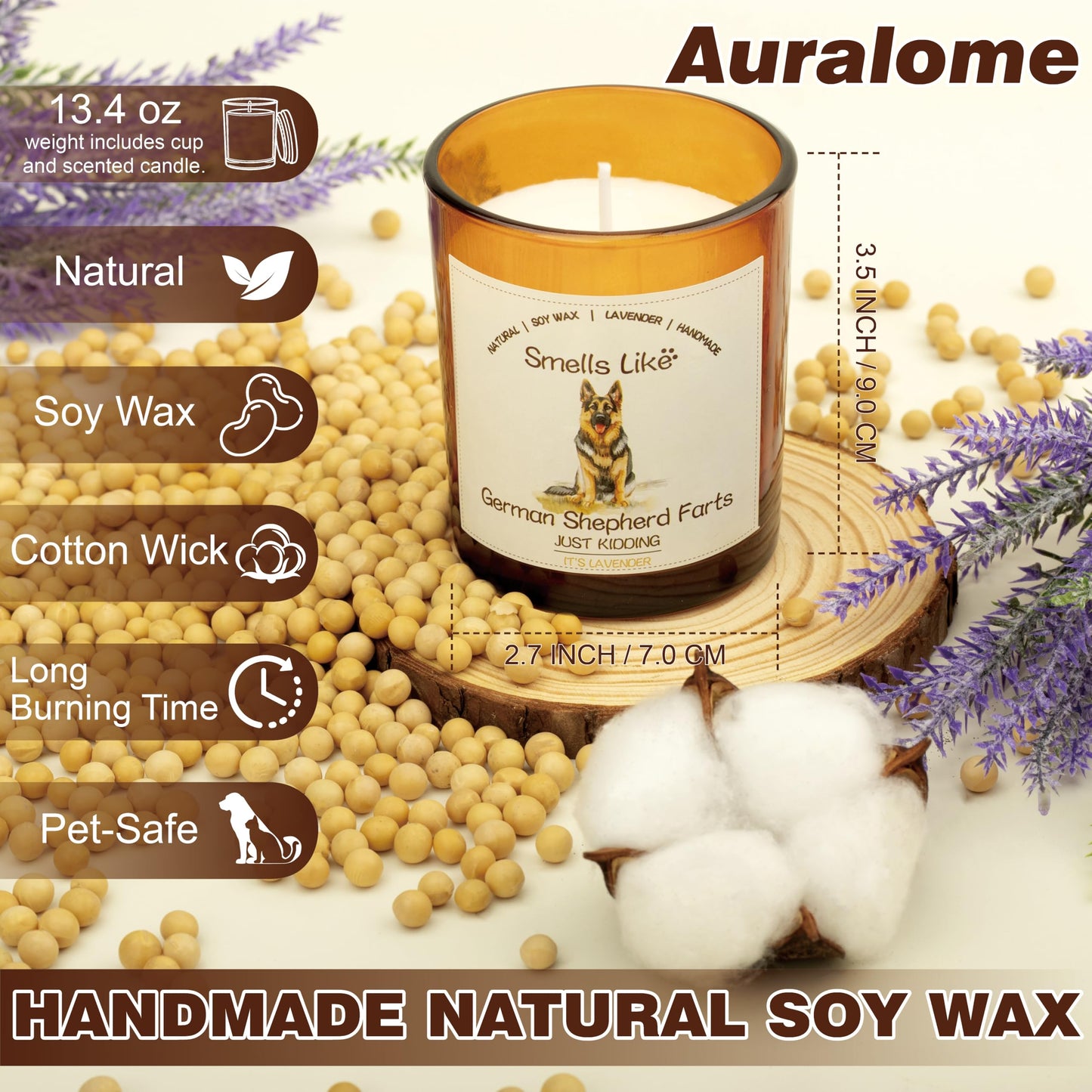 German Shepherd Gifts for Women - Dog Mom Candles Lavender Natural Dog Farts Candles Pet Friendly Safe Scented Candle Themed Gifts for Women Soy Wax Present Idea for Pet Lovers Decor