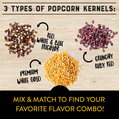 Urban Accents Movie Night Small-Batch Popcorn Gift Set – Includes 3 Gourmet non-GMO Popcorn Kernel Varieties & 5 Flavorful Seasonings – Perfect Snack Gift Box for Parties, Holidays, or Movie Lovers