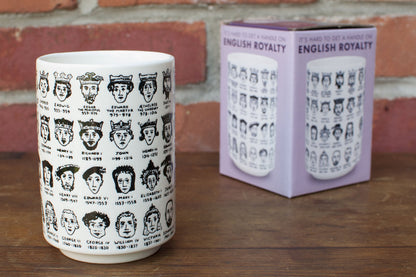 The Unemployed Philosophers Guild It's Hard to Get a Handle on English Monarchs - Porcelain Tea Cup Imprinted with Kings and Queens of England, Comes in a Fun Box, 9 oz