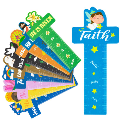 Haooryx 50Pcs Easter Cross Bookmark Rulers - Jesus Cross Measuring Ruler Bookmark He Is Risen Easter Party Favor Classroom Teacher Student Rewards Kids Birthday Goodie Bag Filler