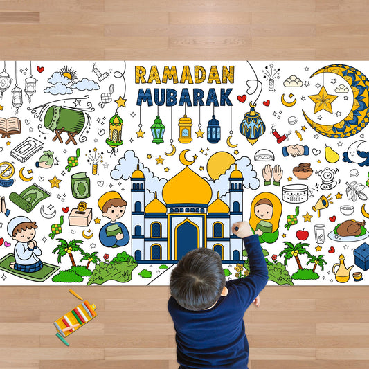 OHOME Ramadan Giant Coloring Poster/Tablecloth-Ramadan Decorations - Jumbo Coloring Banner Kids Eid Crafts Activities Decor Party Decorations