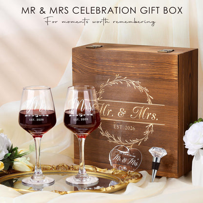 Wedding Gifts for Couples 2026 Mr and Mrs Engraved Wine Glasses Engagement Gift for Newlywed Bachelorette Bridal Shower Gifts for Bride and Groom Present for Bride To Be His and Hers