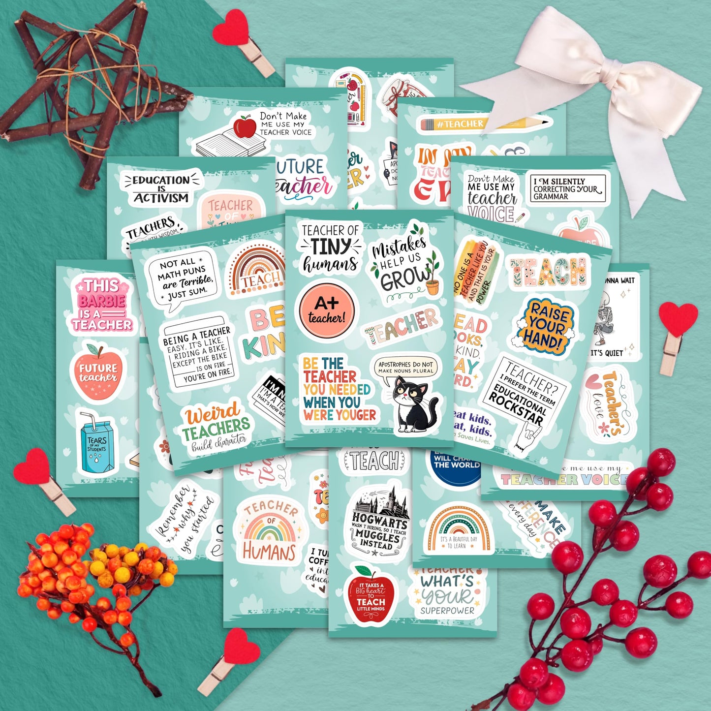 100Pcs Funny Teacher Stickers for Laptop, Water Bottles and Planner - Funny Teacher Gifts Appreciation - Gift for Women & Men