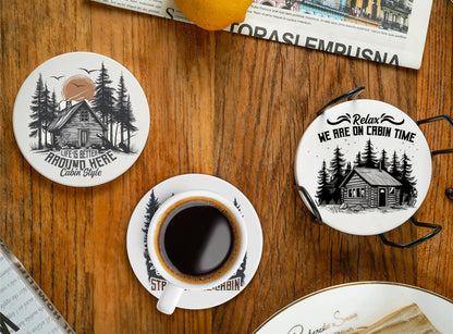 Onebttl Cabin Gifts - Cabin Theme Coaster Set of 6, Bar Coasters with Sayings