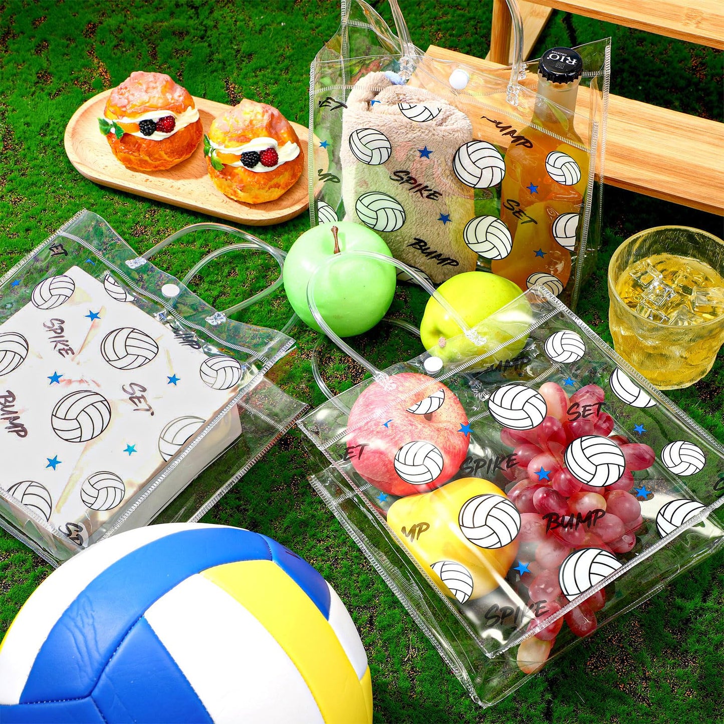 Aliceset 20 Pcs Volleyball Clear Treat Bags with Handles Volleyball Goodie Bags Sport Theme Party Favor for Team Snack Birthday Gifts, 8 x 8 x 3.15''
