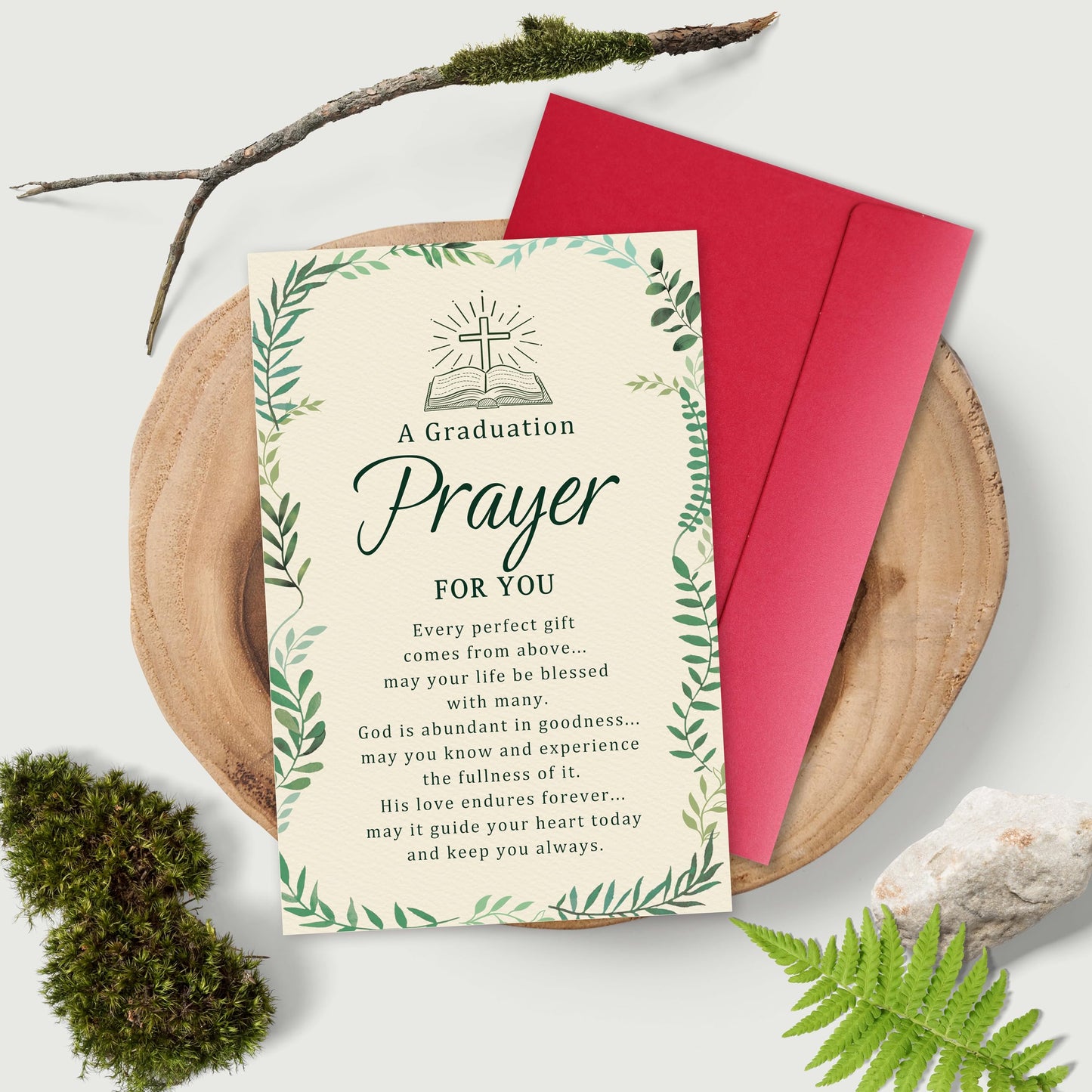 Christian Graduation Card with Prayer, Faith-Based Congratulations Greeting, Religious Graduation Card Gift for Him or Her, Inspirational Bible Blessing Cards
