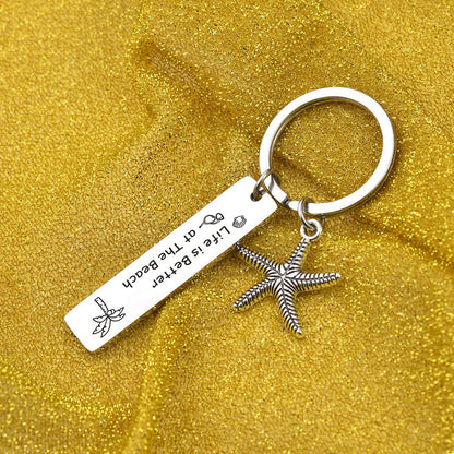7RVZM Beach Gifts for Women Friends - Beach Lover Keychain Summer Ocean Gift Starfish Keychain - Christmas Jewelry Beachy Friendship Gifts for Summer Vacation Gift