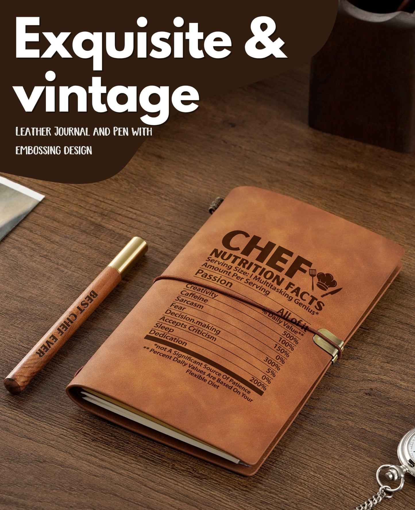 InnoBeta Chef Gifts for Men Women, Journal Pen Set for Birthday, Christmas, Unique Notebook, Sketchbook, Travel Diary, Lined Planner, 7.8x5 Inches, Brown