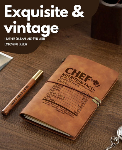 InnoBeta Chef Gifts for Men Women, Journal Pen Set for Birthday, Christmas, Unique Notebook, Sketchbook, Travel Diary, Lined Planner, 7.8x5 Inches, Brown