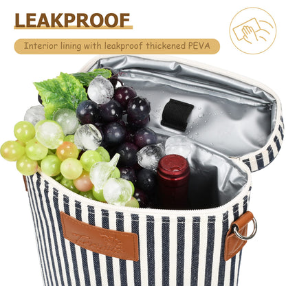 Tirrinia 2 Bottle Insulated Wine Tote Carrier - Leakproof, Padded Cooler Bag for Travel, BYOB, Tasting, Parties - Great Gift for Wine Lovers, Striped