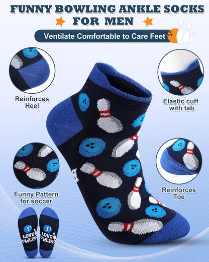 Haysandy 10 Pairs Funny Bowling Socks Novelty Bowling Theme Ankle Socks Bulk Fun Low Cut Sport Gift for Bowler Lover Coworker