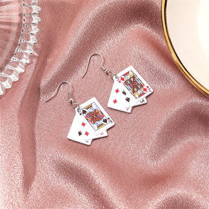 Personality Poker Dangle Earrings Cool Funny Simulate Metal Alloy Game Playing Cards Earrings for Women Unique Gambling Casino Bridge Jewelry Gifts