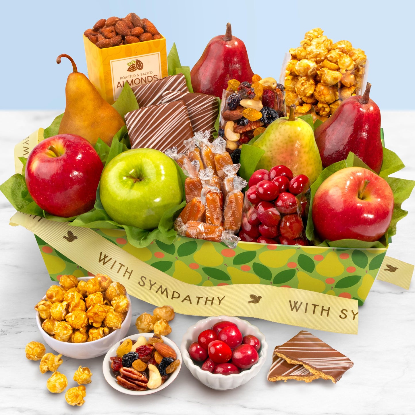 A Gift Inside Sympathy Orchard Delight Fruit and Gourmet Gift Basket