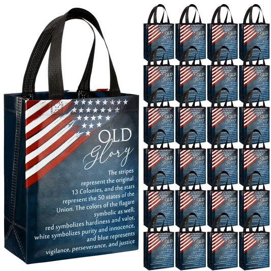Sweetude 15 250 Anniversary Patriotic Gift Bags Bulk American Flag Theme Bags with Handle Medium Reusable USA Souvenirs Gifts for Church Remembrance Day Party Decorations Favors