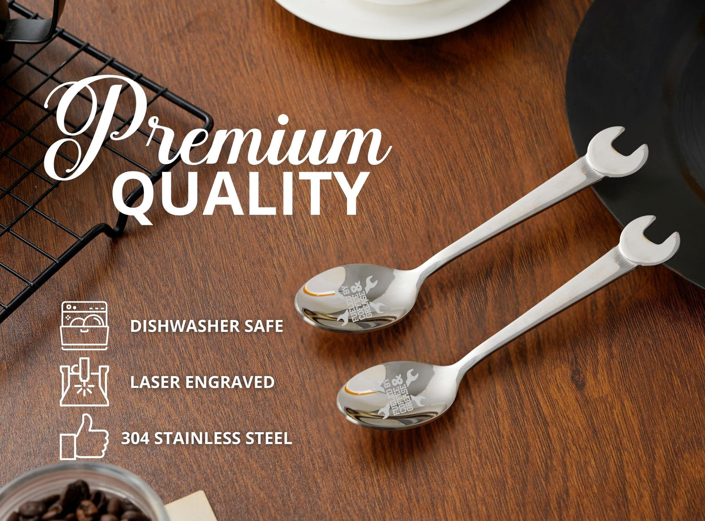 INNObeta Mechanic Gifts for Men, 2 Pcs Engraved Ice Cream Mechanic Spoons, Stainless Steel Coffee Spoon