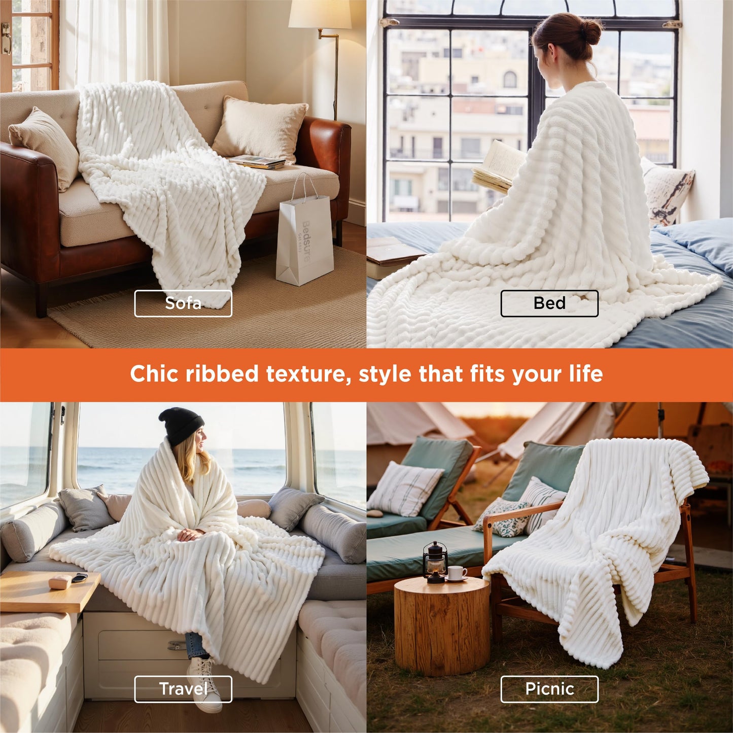 Bedsure GentleSoft White Throw Blanket for Couch - Teacher Appreciation Graduation Gifts Birthday Gifts for Women Mom Her, Cozy Fleece Throw Blanket for Girl, Room Home Decor, Off White, 50x60 Inches