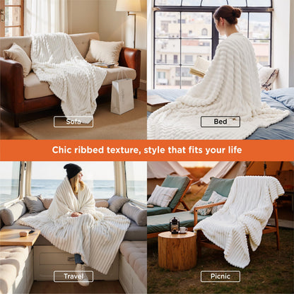 Bedsure GentleSoft White Throw Blanket for Couch - Teacher Appreciation Graduation Gifts Birthday Gifts for Women Mom Her, Cozy Fleece Throw Blanket for Girl, Room Home Decor, Off White, 50x60 Inches