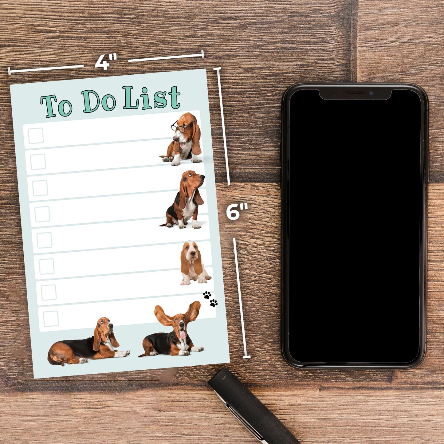 DAILY RITMO® Basset Hound Sticky to-Do List Notepad | Dog Mom Gifts for Women | Basset Hound Stationery Pad 4x6” 50 Pages Made in USA | Christmas, Birthday Gift