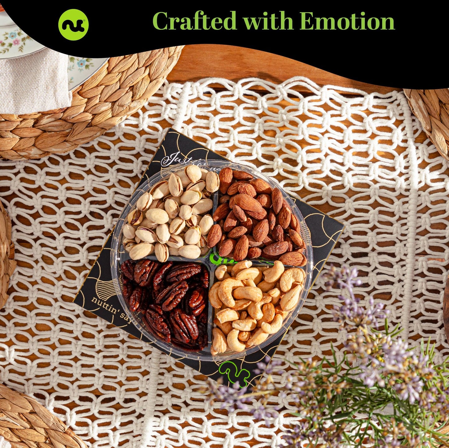 NUT CRAVINGS - Fathers Day Treats, Gift For Dad, Mixed Nuts Gift Basket in Black Gold Box (4 Assortments) Treats for Adults, Food Arrangement, Healthy Snack Care Package, Kosher